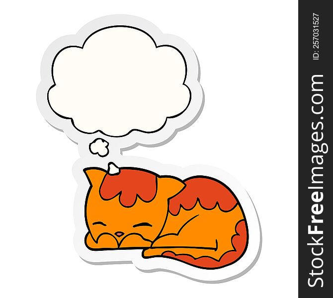 cartoon cat sleeping with thought bubble as a printed sticker