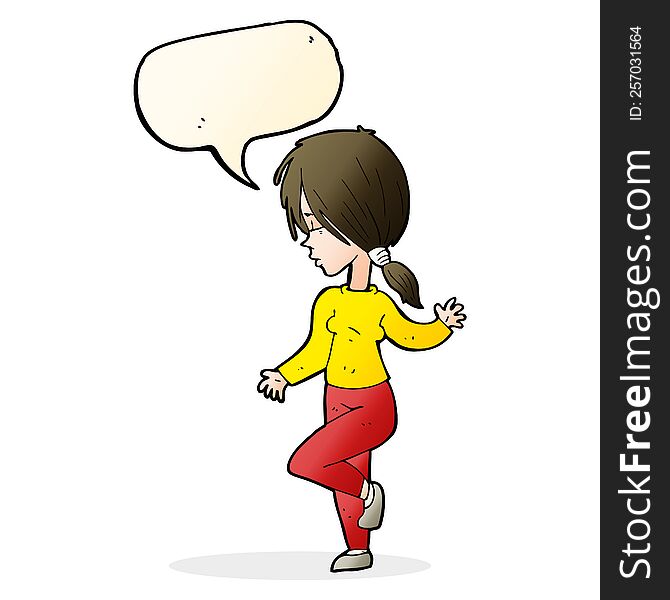 cartoon girl dancing with speech bubble