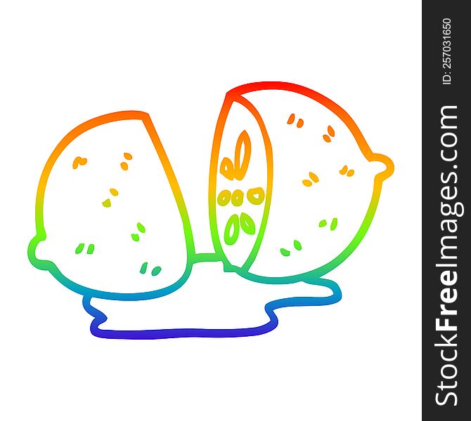 rainbow gradient line drawing of a cartoon citrus fruit