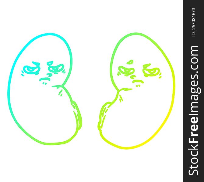 cold gradient line drawing of a cartoon irritated kidneys