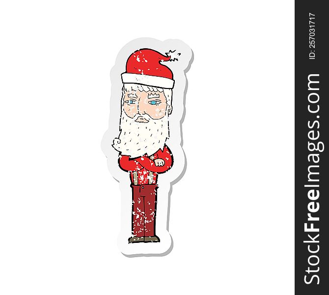 Retro Distressed Sticker Of A Cartoon Hipster Santa