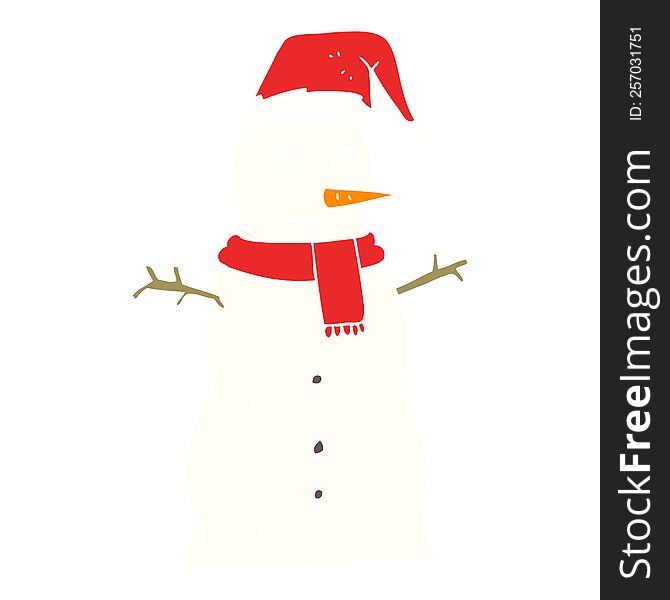 Flat Color Illustration Of A Cartoon Snowman