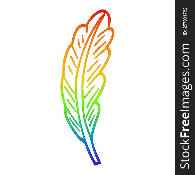 rainbow gradient line drawing of a cartoon white feather