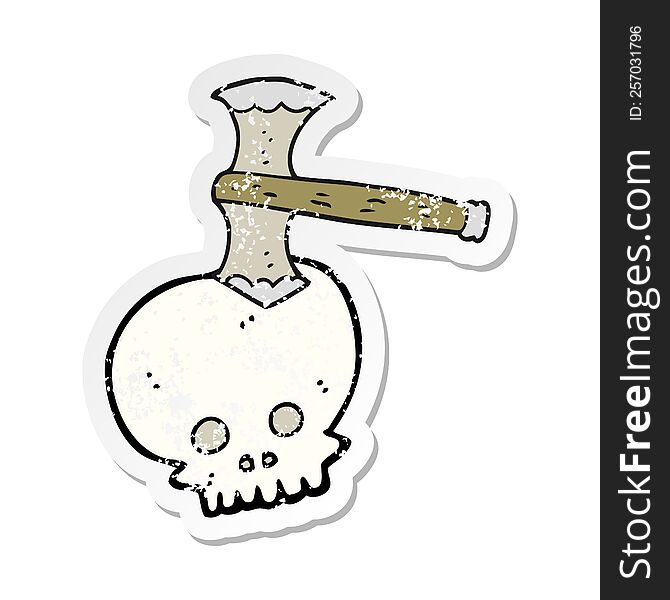 Retro Distressed Sticker Of A Cartoon Axe In Skull