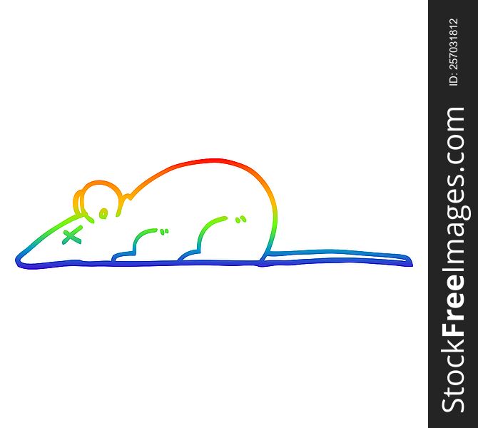 rainbow gradient line drawing of a cartoon dead rat