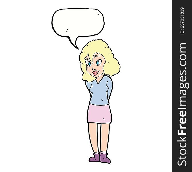 Cartoon Confused Woman With Speech Bubble