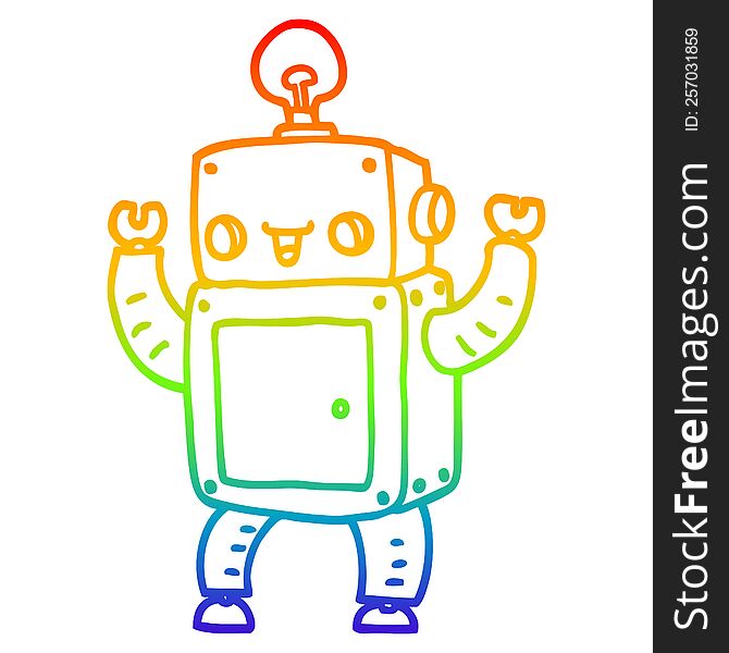 Rainbow Gradient Line Drawing Cartoon Happy Robot