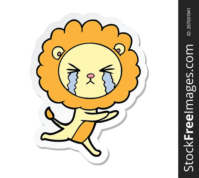 Sticker Of A Cartoon Crying Lion