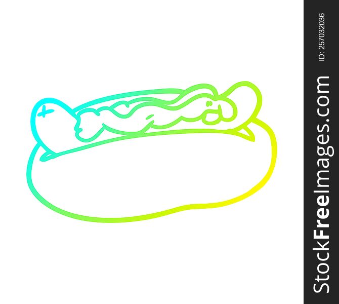 cold gradient line drawing of a hotdog with mustard and ketchup