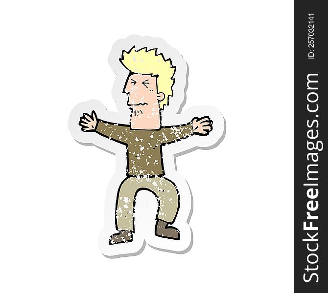 retro distressed sticker of a cartoon stressed out man