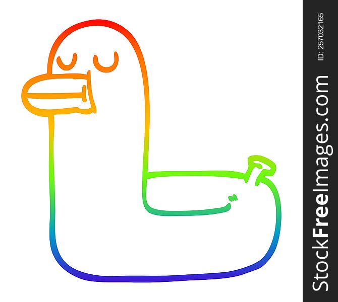 rainbow gradient line drawing of a cartoon yellow ring duck