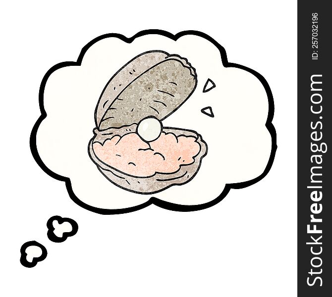 freehand drawn thought bubble textured cartoon oyster with pearl