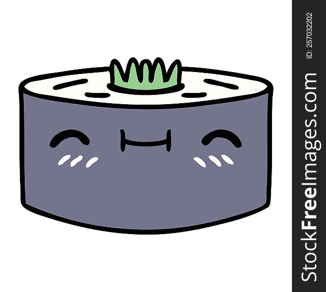 cartoon of a happy sushi roll
