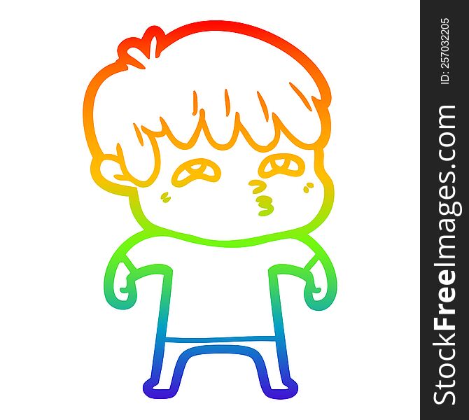 rainbow gradient line drawing of a cartoon curious man