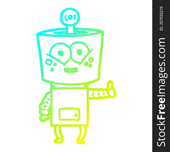 cold gradient line drawing happy cartoon robot giving thumbs up