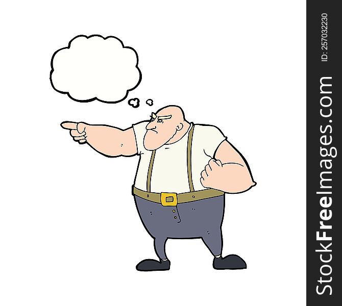 Cartoon Angry Tough Guy Pointing With Thought Bubble