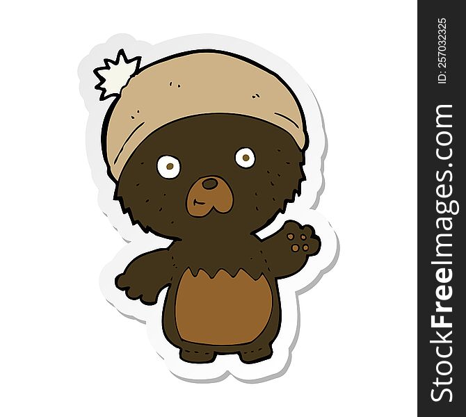 Sticker Of A Cartoon Cute Teddy Bear In Hat
