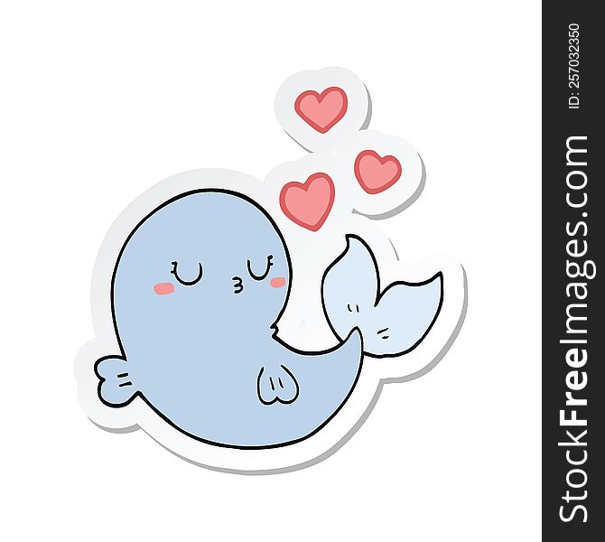 sticker of a cute cartoon whale in love
