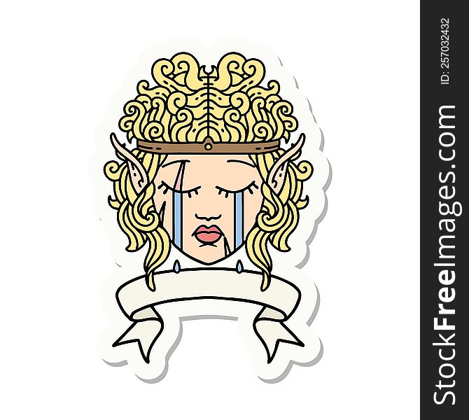 Crying Elf Barbarian Character Face With Banner Sticker