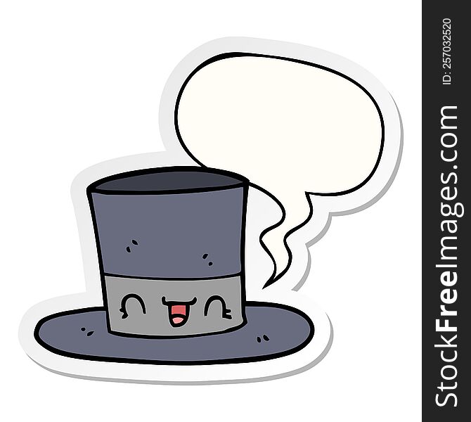 Cartoon Top Hat And Speech Bubble Sticker