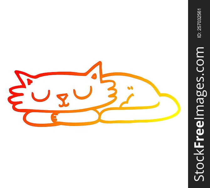 Warm Gradient Line Drawing Cartoon Sleeping Cat