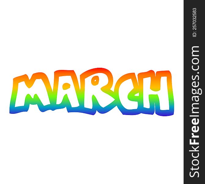 rainbow gradient line drawing of a cartoon month of march