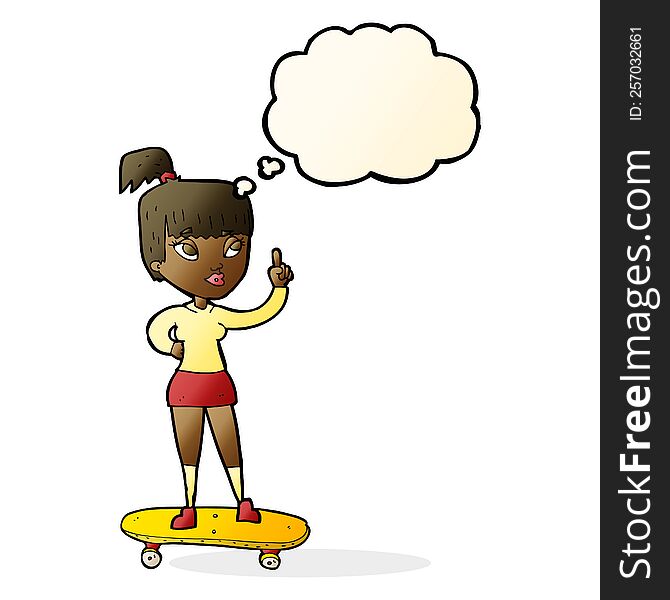 cartoon skater girl with thought bubble