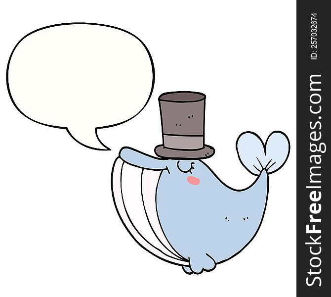 Cartoon Whale And Top Hat And Speech Bubble