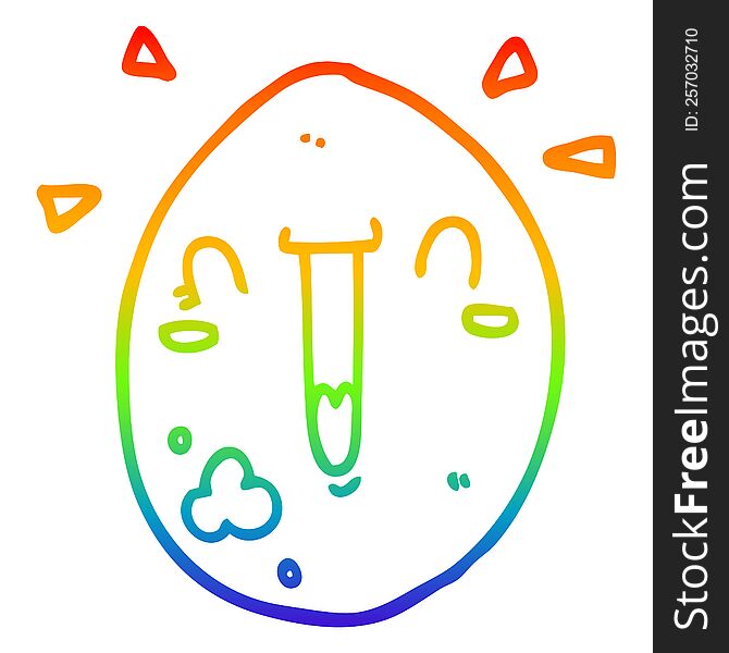 rainbow gradient line drawing of a cartoon happy egg
