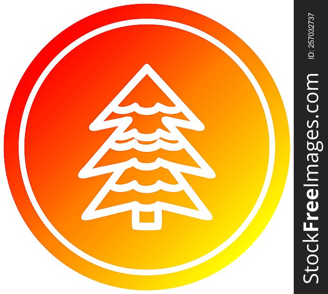 snowy tree circular icon with warm gradient finish. snowy tree circular icon with warm gradient finish