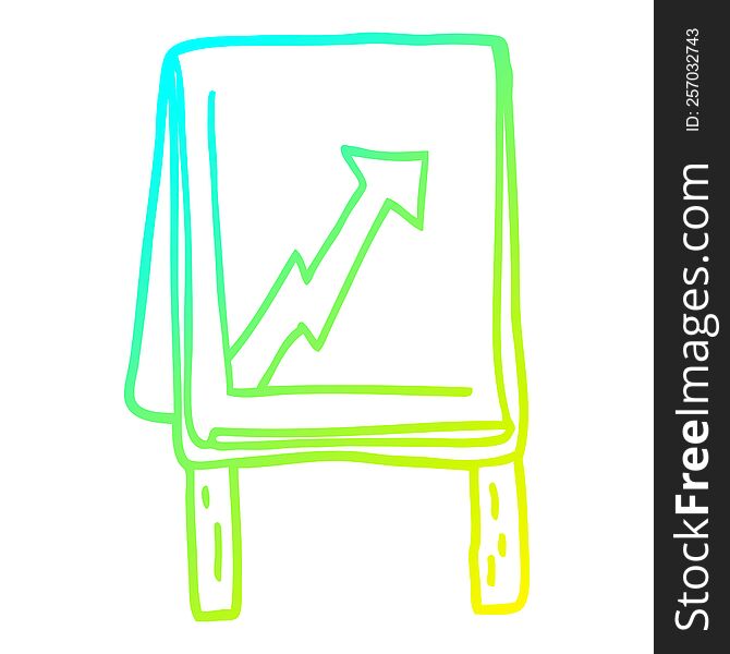 cold gradient line drawing of a cartoon business chart with arrow