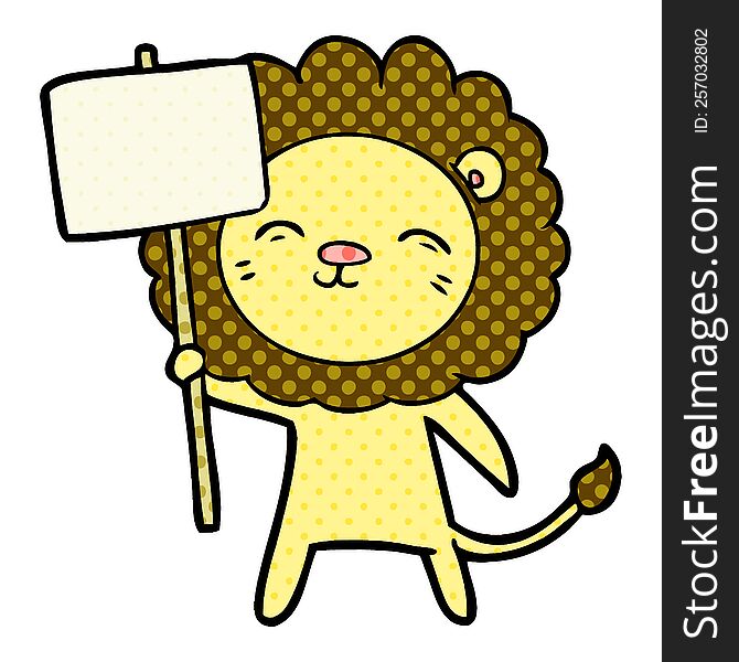 cartoon lion with protest sign. cartoon lion with protest sign