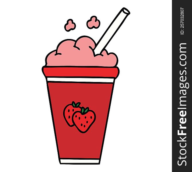 Quirky Hand Drawn Cartoon Strawberry Milkshake