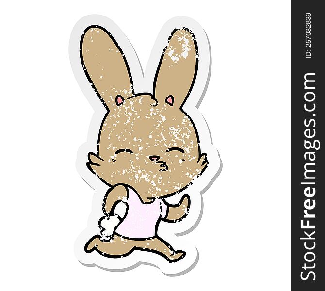 Distressed Sticker Of A Cartoon Running Rabbit