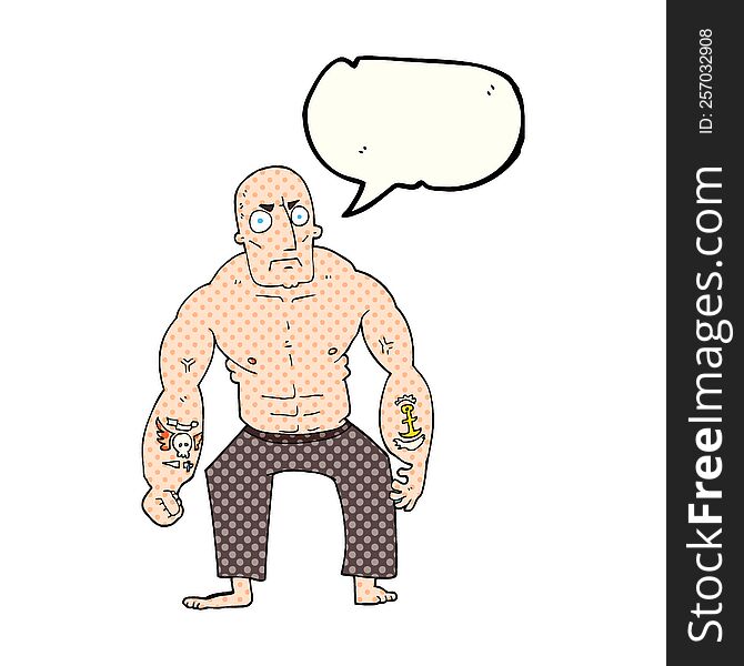 freehand drawn comic book speech bubble cartoon tough man