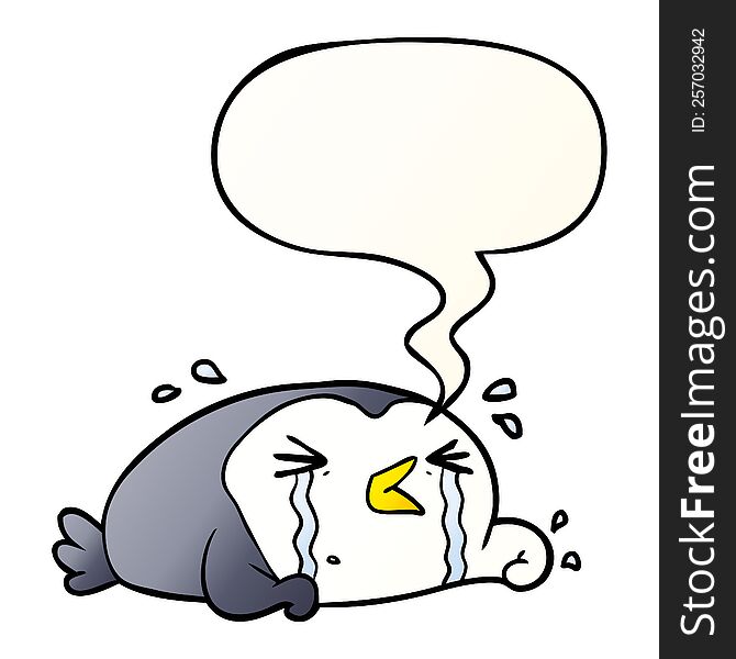Cartoon Crying Penguin And Speech Bubble In Smooth Gradient Style