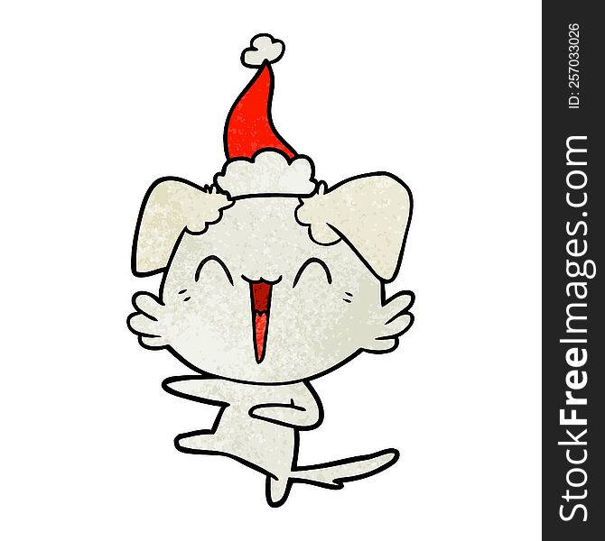 Happy Dancing Dog Textured Cartoon Of A Wearing Santa Hat