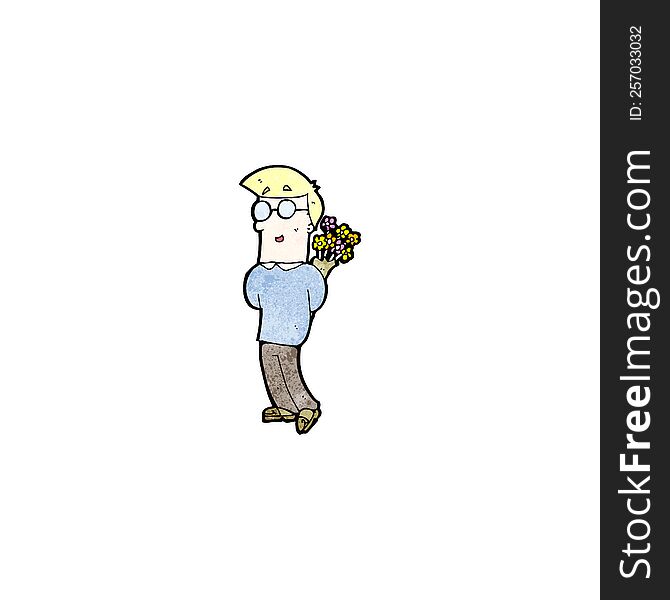 cartoon man with flowers