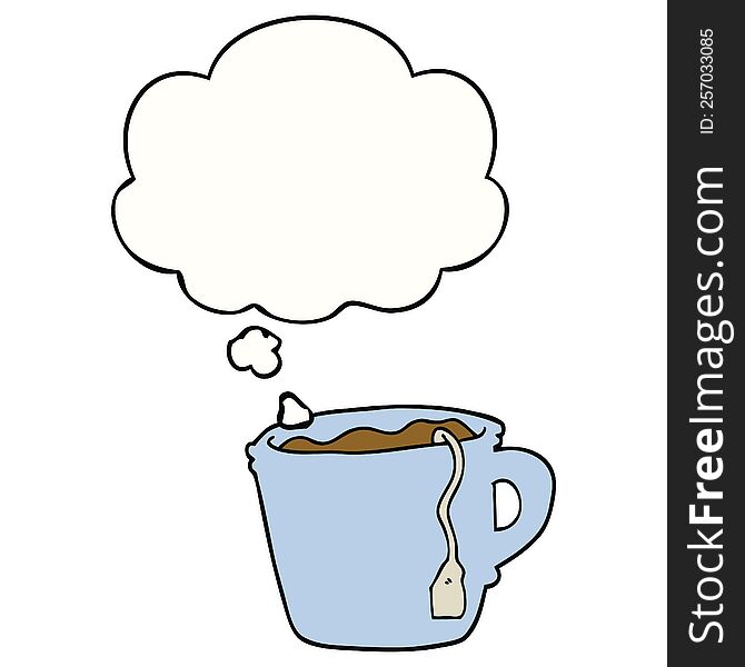 cartoon hot cup of tea with thought bubble. cartoon hot cup of tea with thought bubble