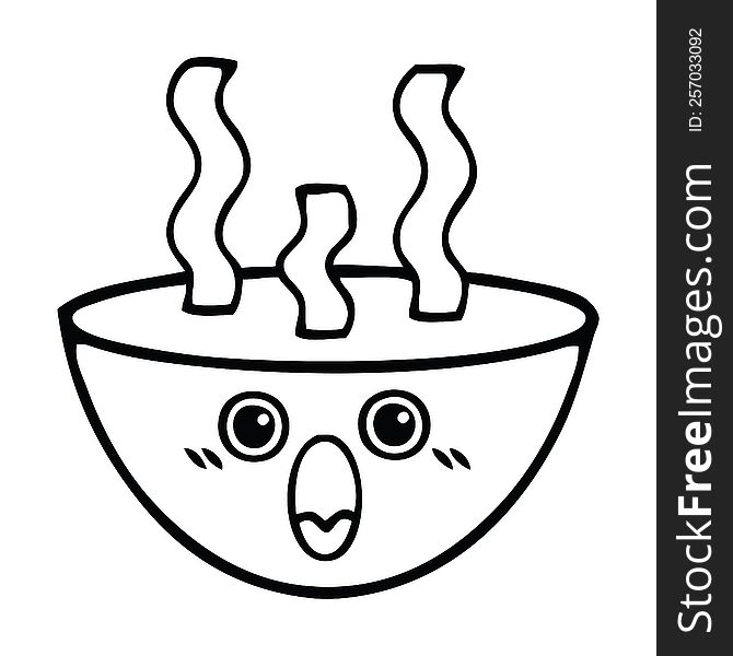 line drawing cartoon of a bowl of hot soup