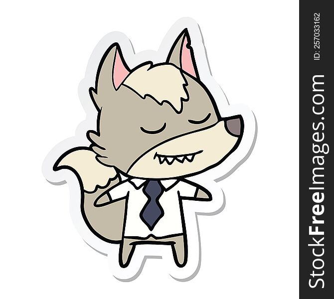 sticker of a friendly cartoon boss wolf