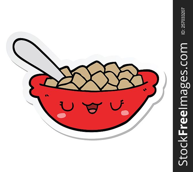sticker of a cute cartoon bowl of cereal