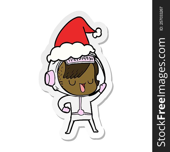 Sticker Cartoon Of A Astronaut Woman Wearing Santa Hat