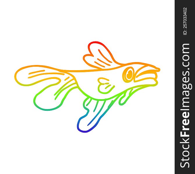 rainbow gradient line drawing of a cartoon fighting fish