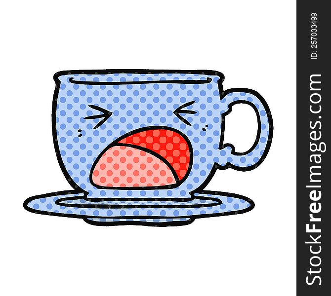 cartoon shouting tea cup. cartoon shouting tea cup