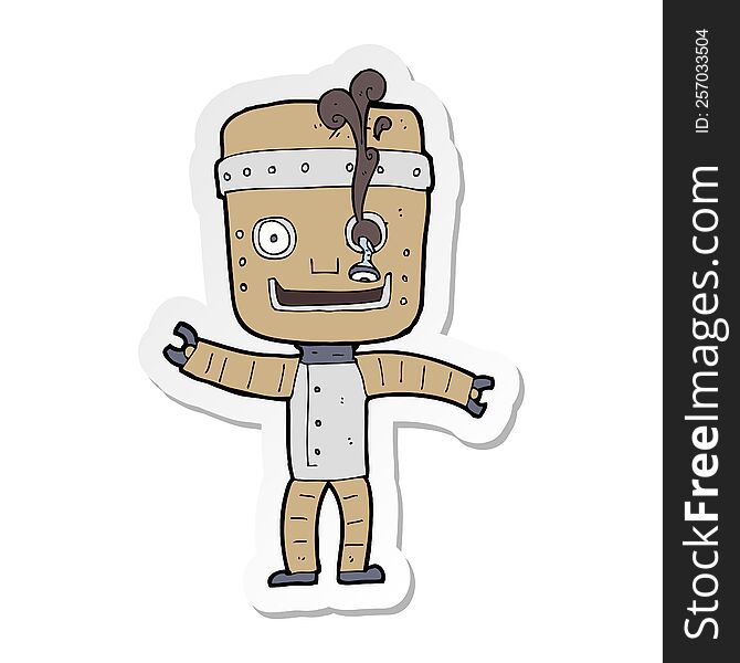 Sticker Of A Cartoon Funny Old Robot