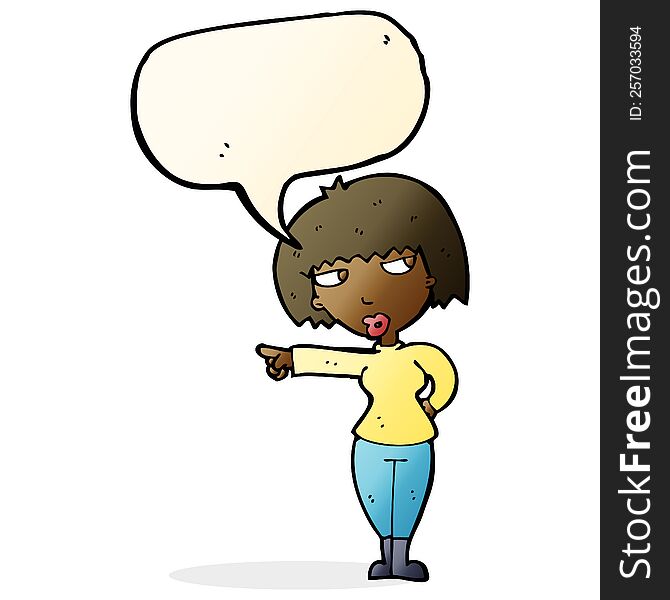 Cartoon Annoyed Woman Pointing With Speech Bubble