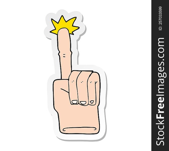sticker of a cartoon pointing hand
