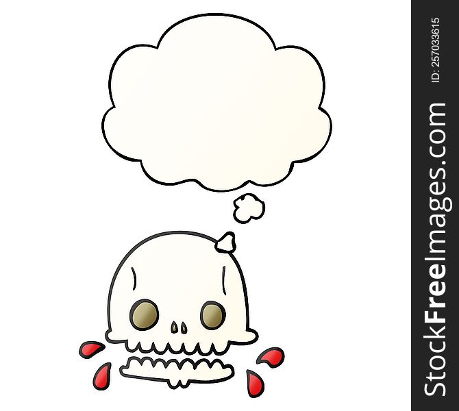 Cartoon Spooky Skull And Thought Bubble In Smooth Gradient Style