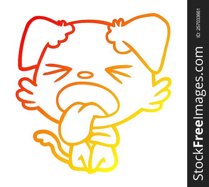 warm gradient line drawing of a cartoon disgusted dog sitting